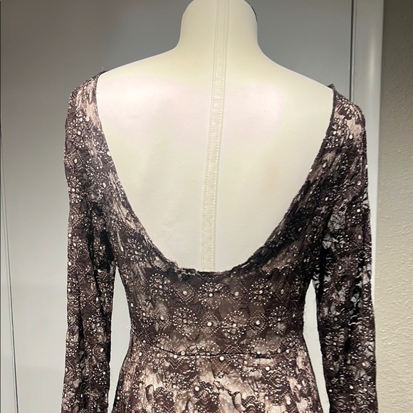 Adore Brown Tan Asymmetrical Gown with Bishop Sleeves - Picture 7 of 16